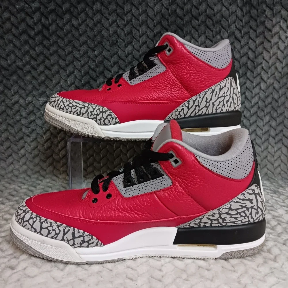 Jordan 3 Retro SE Mid Unite GS Fire Red Cement Grey Leather Sneakers Shoes Sz 7Y